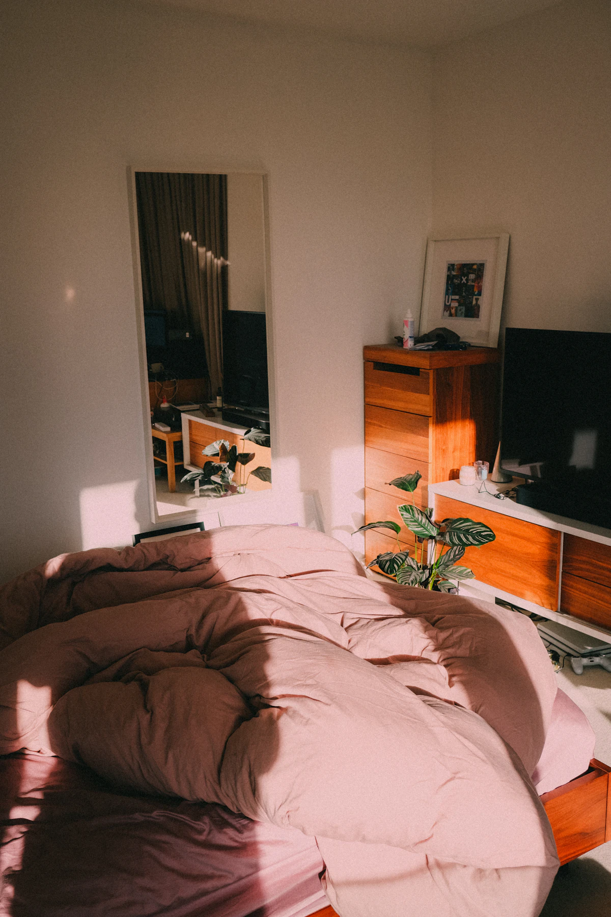 Small bedroom with a television cabinet and limited open floor space