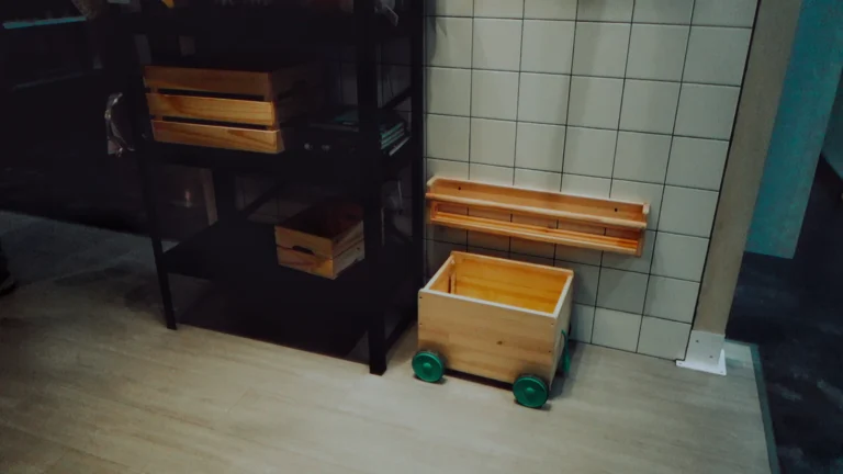 Small bathroom with a toilet, sink and open storage shelves
